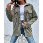 Turn-down Collar Long Sleeve Button Down Waffle Knit Shacket Loose Fit Coat with Pockets