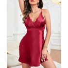 V-Neck Crisscross Backless Sleep Dress Lace Patch Side Slit Babydoll