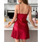 Satin Floral Embroidery Mesh Patchwork V-Neck Spaghetti Strap Mini Nightgown Sexy Babydoll