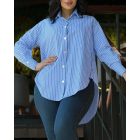 Striped Turn-down Collar Long Sleeve Blouse Casual Button Down T Shirts Top