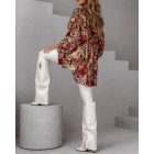 Colorblock Leopard Print Stand Collar Casual Blouse Lantern Sleeve Loose Fit Top