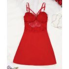 Heart Decor Contrast Lace V-Neck Spaghetti Strap Babydolls Sexy Lingerie Sleepwear