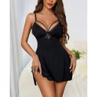 Contrast Lace V-Neck Spaghetti Strap Lingerie Babydolls Backless Slit Sleepwear