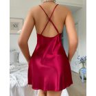 Contrast Lace V-Neck Spaghetti Strap Satin Babydoll Sexy Slim Fit Slit Night Dress