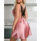 Contrast Lace Butterfly Cowl Neck Spaghetti Strap Satin Sleep Dress Sexy Slim Fit Babydoll