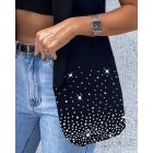 Rhinestone Decor Shawl Collar Long Sleeve Blazer Coat