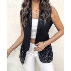 Rhinestone Decor Shawl Collar Long Sleeve Blazer Coat