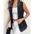 Rhinestone Decor Shawl Collar Long Sleeve Blazer Coat