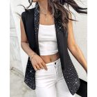 Rhinestone Decor Shawl Collar Long Sleeve Blazer Coat
