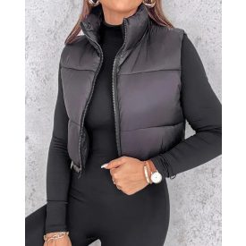   Lightweight Cropped Puffer Vest Quilted Padded Zip Up Sleeveless Jacket