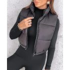 Lightweight Cropped Puffer Vest Quilted Padded Zip Up Sleeveless Jacket