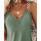 Chain Decor Eyelet Embroidery Lace Patch Tank Top