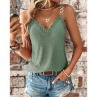 Chain Decor Eyelet Embroidery Lace Patch Tank Top