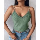Chain Decor Eyelet Embroidery Lace Patch Tank Top