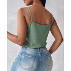 Chain Decor Eyelet Embroidery Lace Patch Tank Top