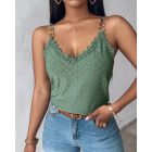 Chain Decor Eyelet Embroidery Lace Patch Tank Top