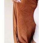 Zipper Pocket Design Shirred Fuzzy Trim Fleece Lined Hooded Puffer Jacket