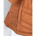 Zipper Pocket Design Shirred Fuzzy Trim Fleece Lined Hooded Puffer Jacket