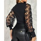 Floral Pattern Hollow-out Top Crewneck Lace Long Sleeve Pullover Blouse