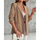 Notched Collar Roll Up Sleeve Blazer Coat