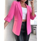 Notched Collar Roll Up Sleeve Blazer Coat