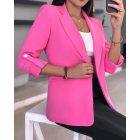 Notched Collar Roll Up Sleeve Blazer Coat