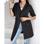 Drawstring Waist Roll Tap Sleeve Classic Trench Coat Lapel Overcoat Outerwear