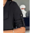 Drawstring Waist Roll Tap Sleeve Classic Trench Coat Lapel Overcoat Outerwear