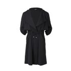 Drawstring Waist Roll Tap Sleeve Classic Trench Coat Lapel Overcoat Outerwear