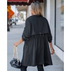 Drawstring Waist Roll Tap Sleeve Classic Trench Coat Lapel Overcoat Outerwear