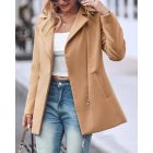 Notched Collar Studded Zipper Closure Pocket Design Coat