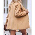 Notched Collar Studded Zipper Closure Pocket Design Coat