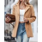 Notched Collar Studded Zipper Closure Pocket Design Coat