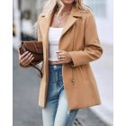 Notched Collar Studded Zipper Closure Pocket Design Coat