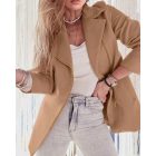 Notched Collar Studded Zipper Closure Pocket Design Coat