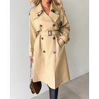 Notched Collar Double Breasted Longline Trench Coat