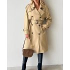 Notched Collar Double Breasted Longline Trench Coat