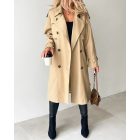 Notched Collar Double Breasted Longline Trench Coat