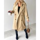 Notched Collar Double Breasted Longline Trench Coat