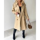 Notched Collar Double Breasted Longline Trench Coat