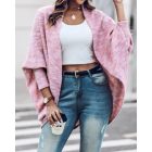 Colorful Waffle Knit Open Front Coat Batwing Long Sleeve Cardigan