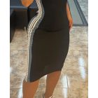 Colorblock Striped Print U-Neck Sleeveless Bodycon Dress Casual Slim Fit Midi Dress