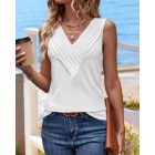 V-Neck Sleeveless Ruched Tank Casual Slim Fit Top