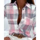 Plaid Print Roll Up Sleeve Buttoned Shirt