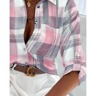 Plaid Print Roll Up Sleeve Buttoned Shirt