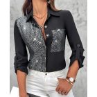 Roll Tab Sleeve Button Down Contrast Sequin Shirt