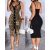 Leopard Pattern Contrast Sequin V Neck Sleeveless Bodycon Dress Metal Button Front Slim Fit Party Dress