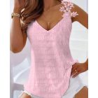 Lace Patch V-Neck Textured Casual Tank Top