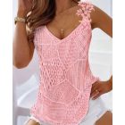Lace Tank Tops V Neck Fashion Casual Sleeveless Blouse