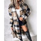 Plaid Print Buttoned Pocket Design Longline Coat